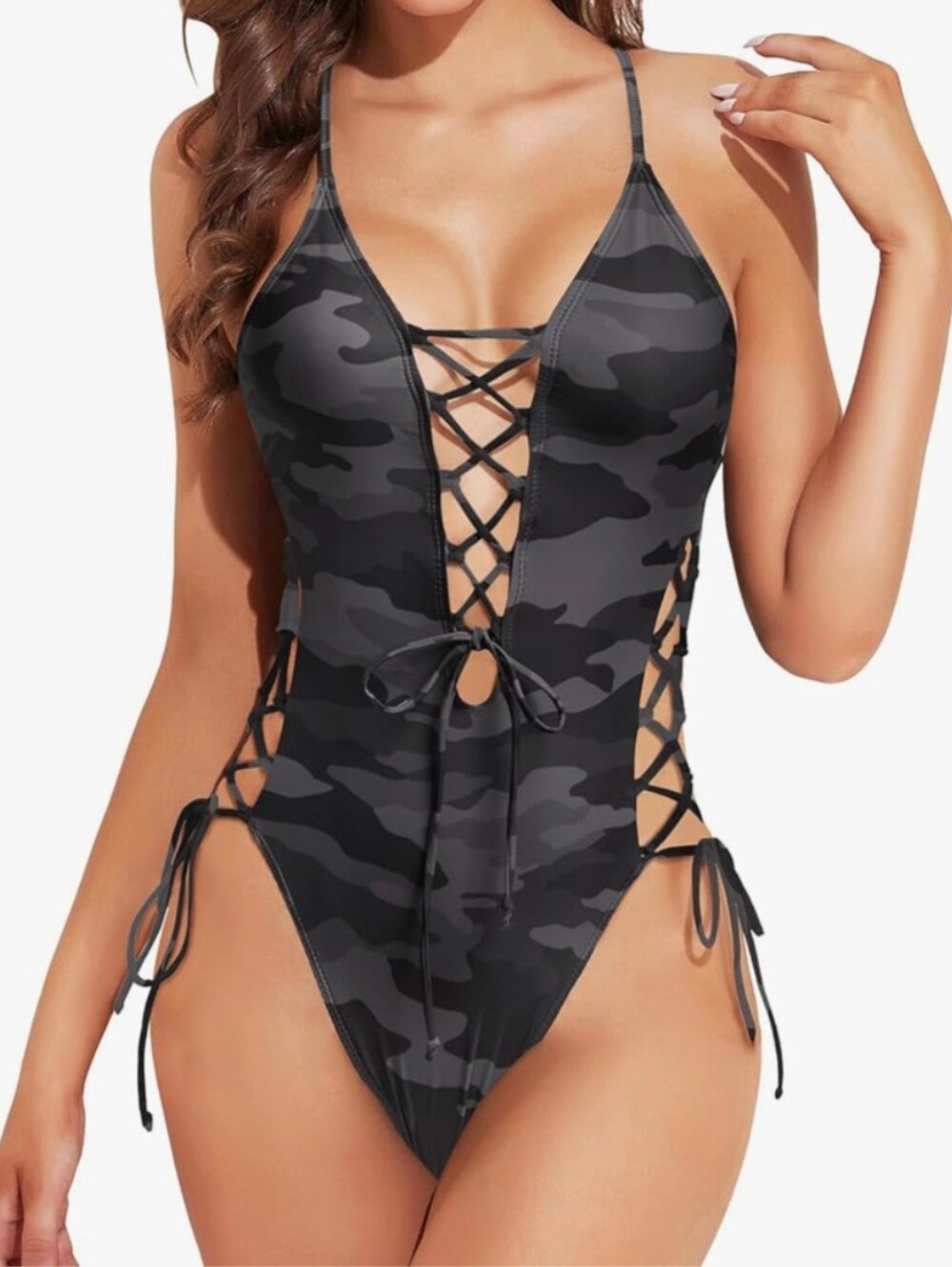 Tempt Me Lace Up Camo Women's Swimsuit